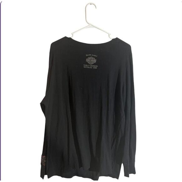 Harley Davidson Silver Eagle Waterloo Iowa Black Biker Top Embroidered Womens 1X - Picture 2 of 9